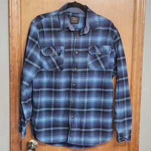 Jack's MFG Heritage Flannel LARGE Button Up Blue/Black‎ Plaid 100% Cotton Mens
